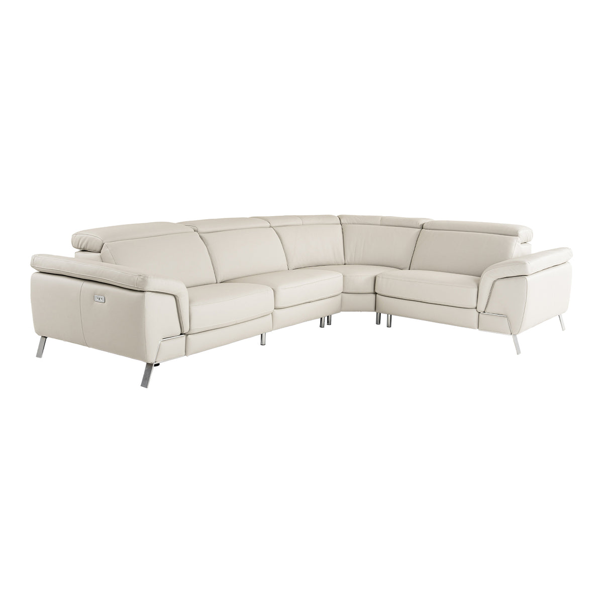 Mini Wonder - Italian Modern Grey Leather Sectional Sofa with Left Facing Recliner