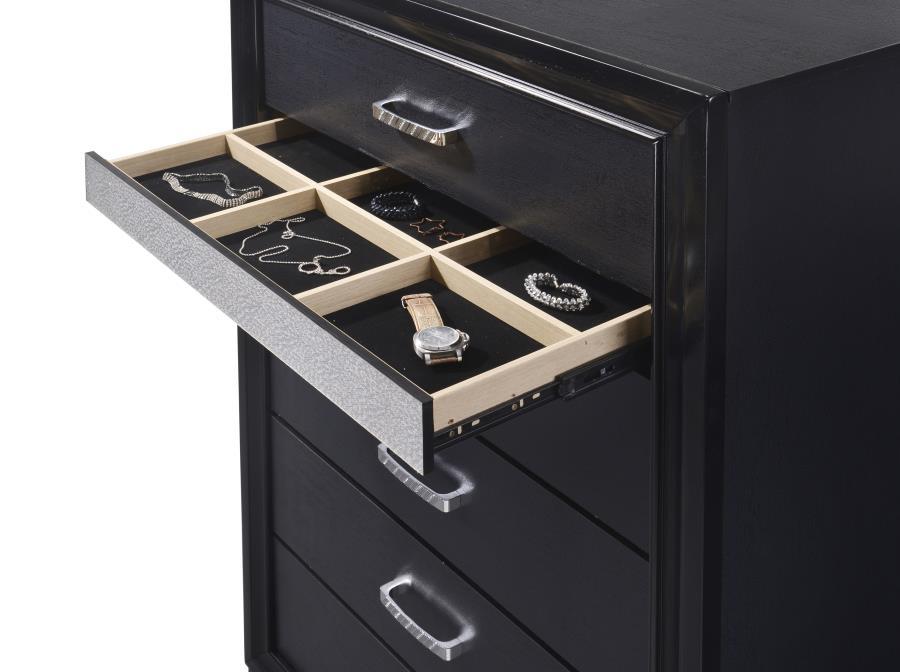 Miranda - 5 - Drawer Bedroom Chest - Black Accent Chest modern furniture Contempo Furniture