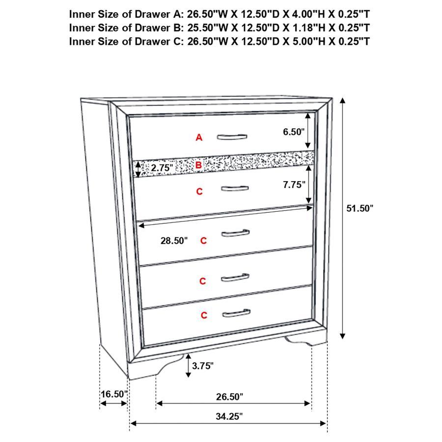 Miranda - 5 - Drawer Bedroom Chest - White Accent Chest modern furniture Contempo Furniture