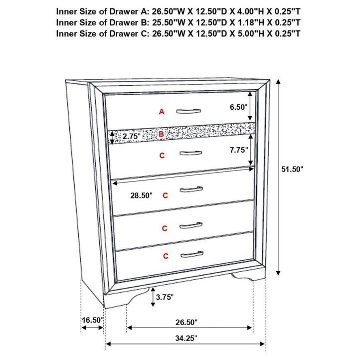 Miranda - 5 - Drawer Bedroom Chest - White Accent Chest modern furniture Contempo Furniture
