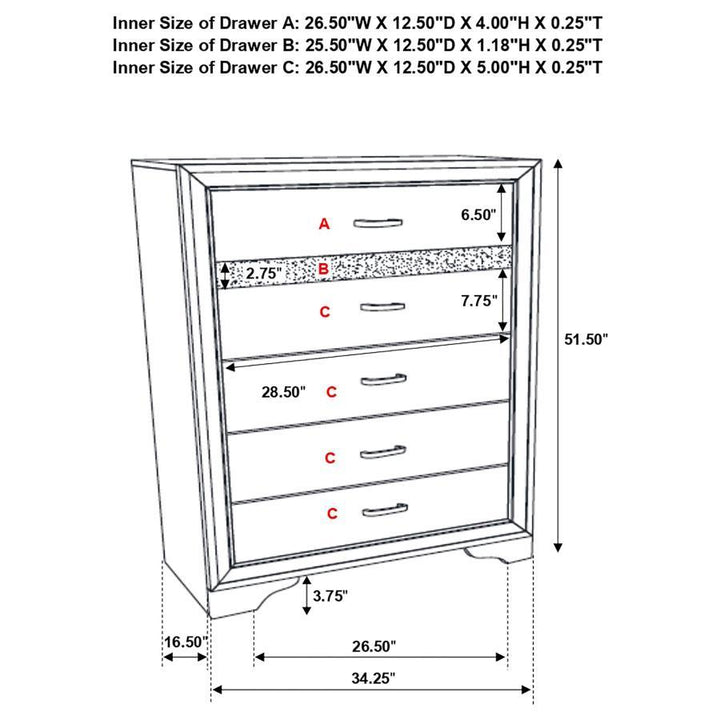Miranda - 5 - Drawer Bedroom Chest - White Accent Chest modern furniture Contempo Furniture
