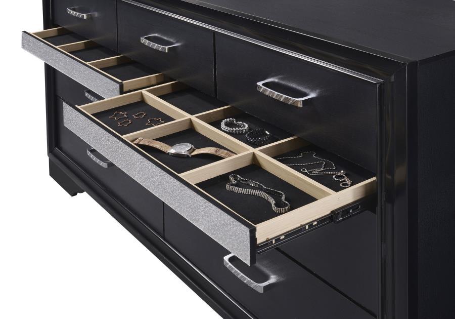 Miranda - 7 - Drawer Dresser With Mirror - Black Dresser & Mirror modern furniture Contempo Furniture