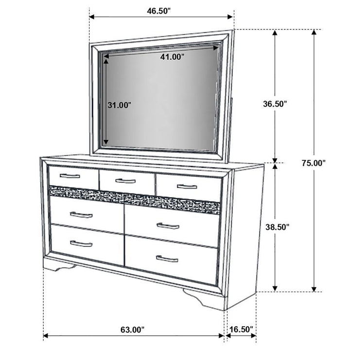 Miranda - 7 - Drawer Dresser With Mirror - Black Dresser &amp; Mirror modern furniture Contempo Furniture