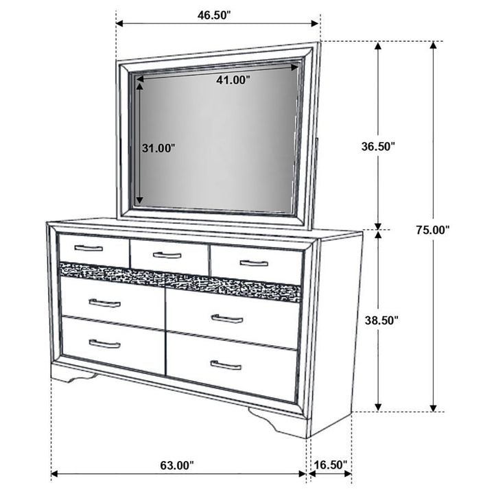 Miranda - 7 - Drawer Dresser With Mirror - White Dresser &amp; Mirror modern furniture Contempo Furniture