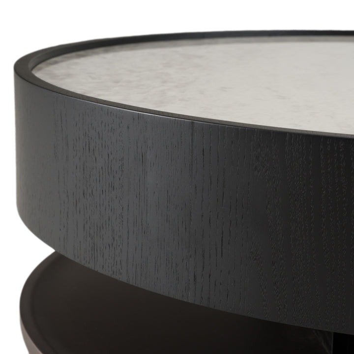 Miranda - Modern Ceramic + Black Oak Round Coffee Table