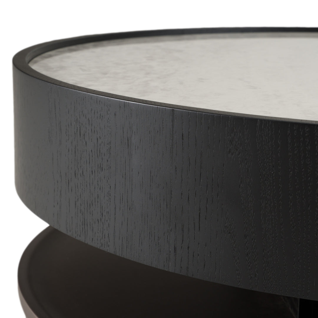 Miranda - Modern Ceramic + Black Oak Round Coffee Table