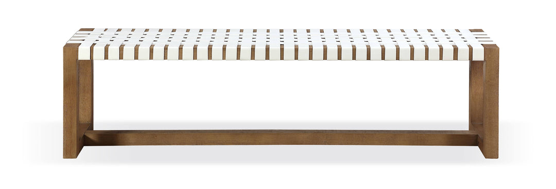 Modus Furniture Jvlh71W One Woven Leather And Solid Wood Dining Bench In White And Bisque