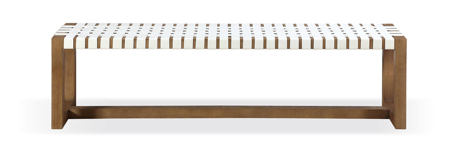Modus Furniture Jvlh71W One Woven Leather And Solid Wood Dining Bench In White And Bisque