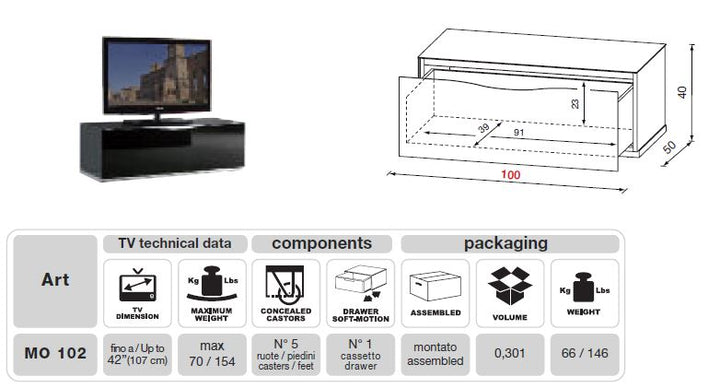 MO-USA3 Modena Modern Black TV Entertainment System Made In Italy