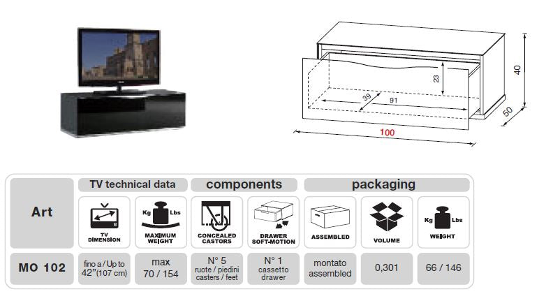 MO-USA3 Modena Modern Black TV Entertainment System Made In Italy