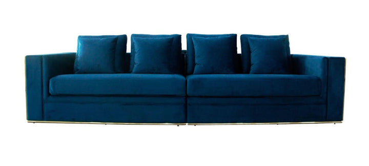 Mobray - Glam Blue  and  Gold Fabric Sofa