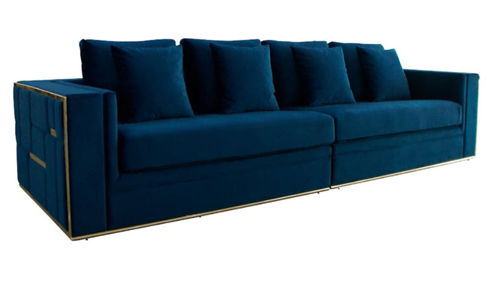 Mobray - Glam Blue  and  Gold Fabric Sofa