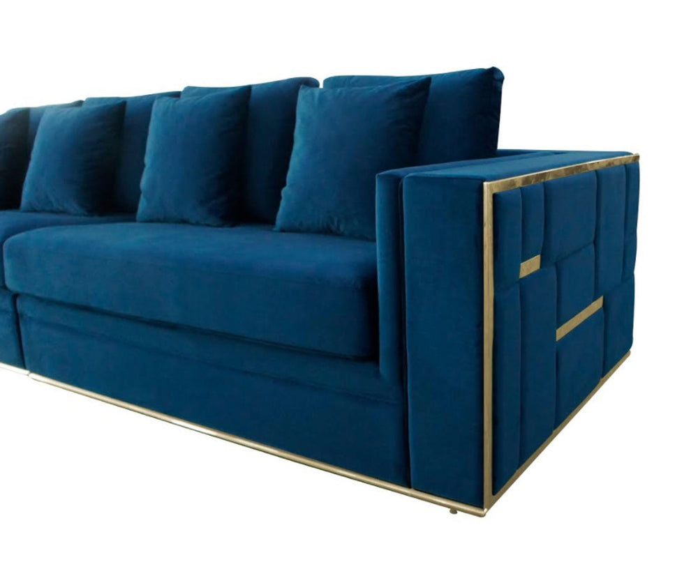 Mobray - Glam Blue & Gold Fabric Sofa - View 2