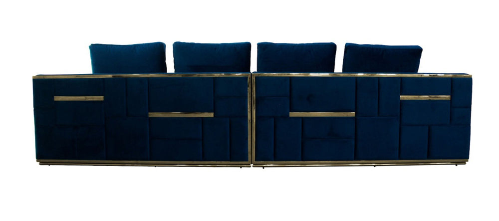 Mobray - Glam Blue & Gold Fabric Sofa - View 3