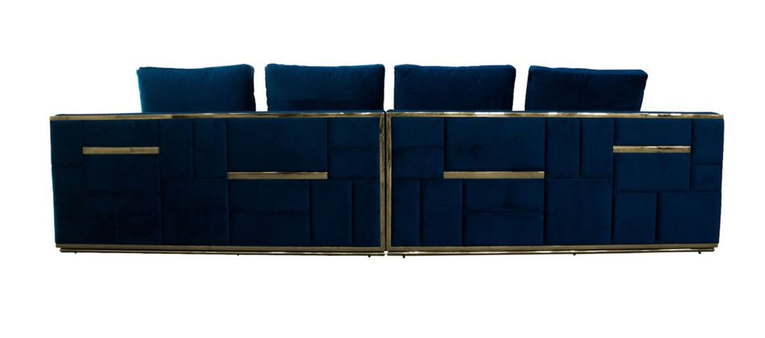 Mobray - Glam Blue  and  Gold Fabric Sofa