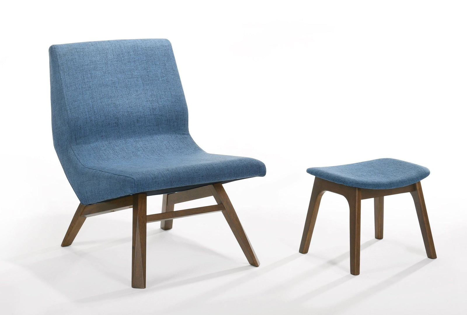 Whitney - Modern Blue  and  Walnut Accent Chair  and  Ottoman