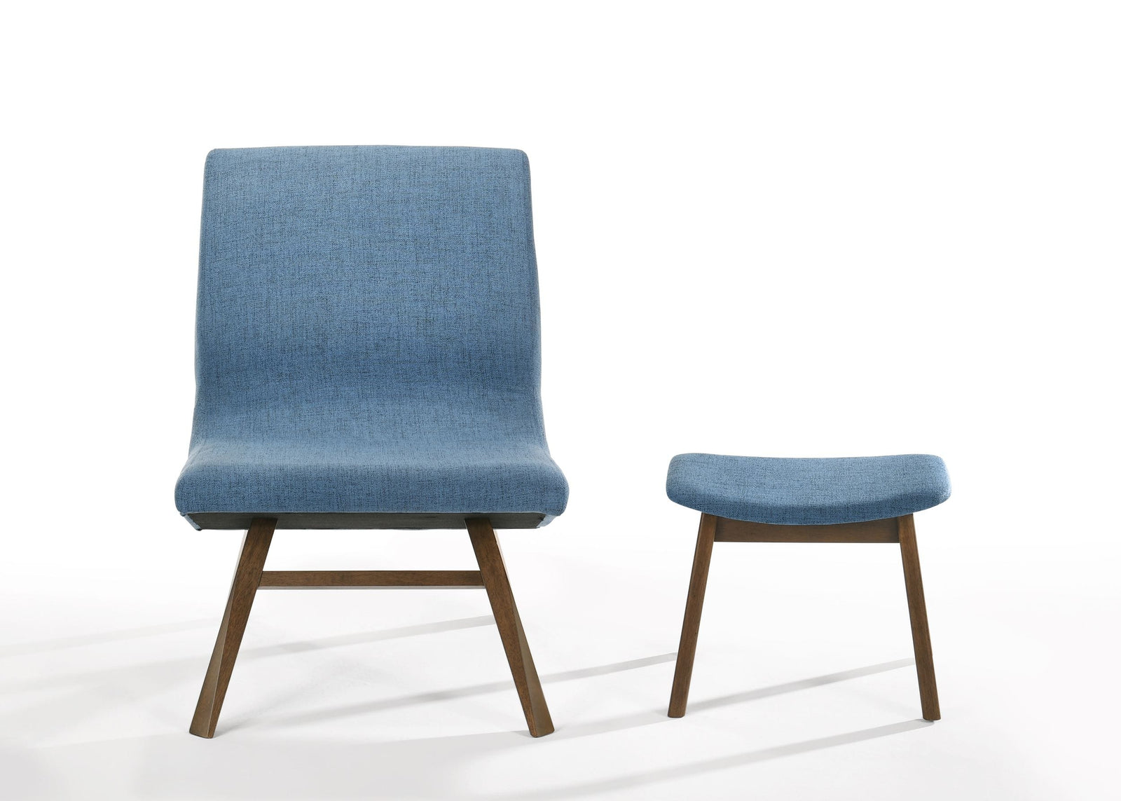Whitney - Modern Blue  and  Walnut Accent Chair  and  Ottoman