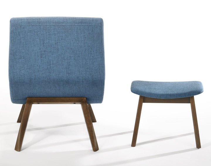 Whitney - Modern Blue &amp; Walnut Accent Chair &amp; Ottoman