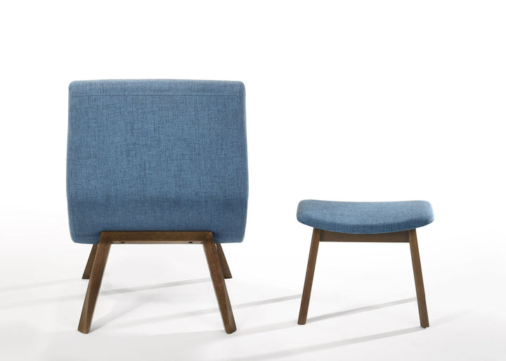 Whitney - Modern Blue  and  Walnut Accent Chair  and  Ottoman