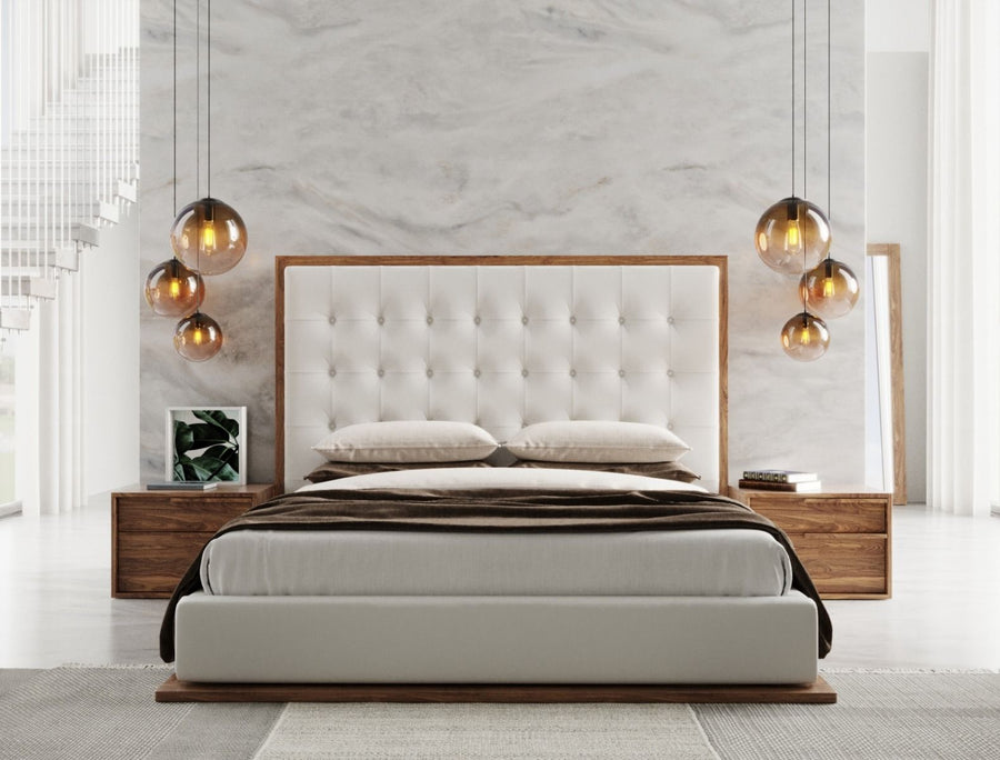 Amberlie - Queen White Vegan Leather  and  Walnut Bed