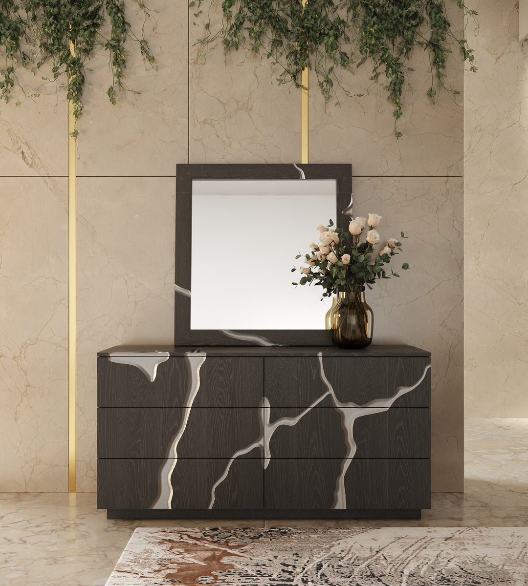 Aspen  Modern Matte Brown Ash & Silver Dresser