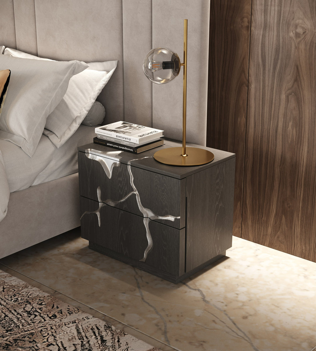 Aspen  Modern Matte Brown Ash & Silver Nightstand