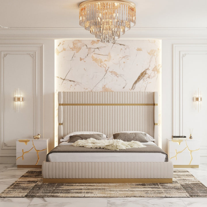 Sterling Modern Beige Bonded Leather &amp; Gold Bed
