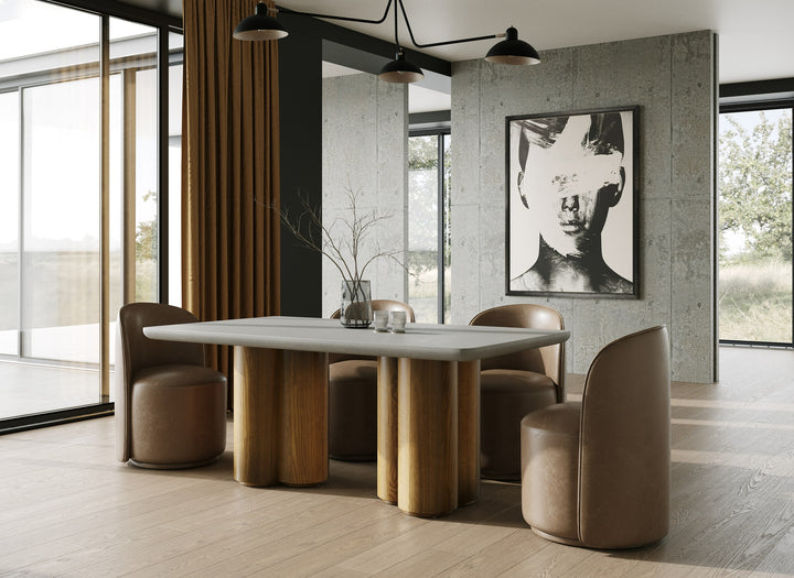 Bateman - Modern Faux Concrete + Walnut Dining Table