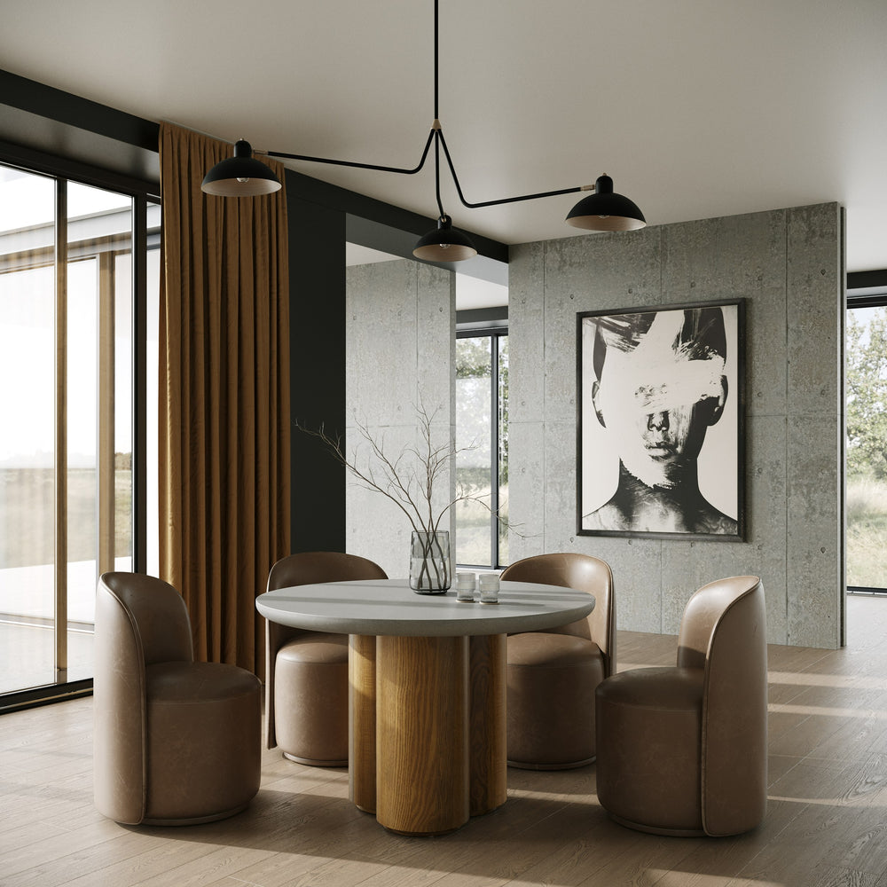 Correa - Modern Brown Vegan Leather Swivel Dining Chair - View 11