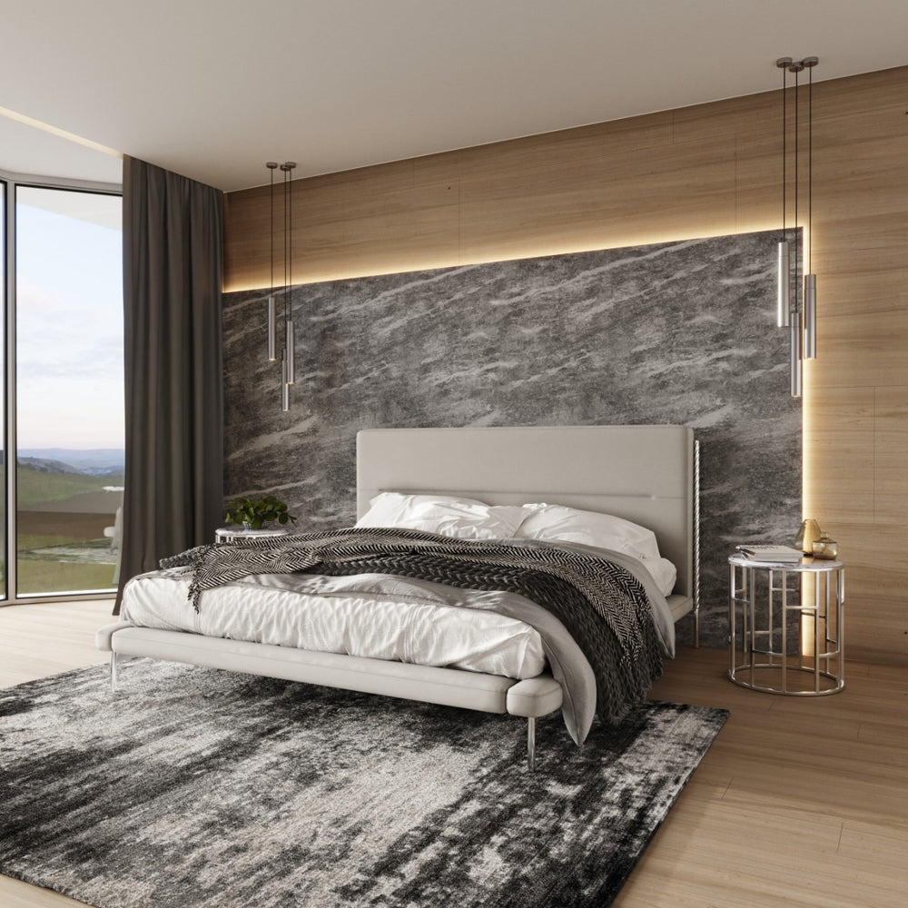 Bergeron - Contemporary Cream Woven Fabric Bed - View 2
