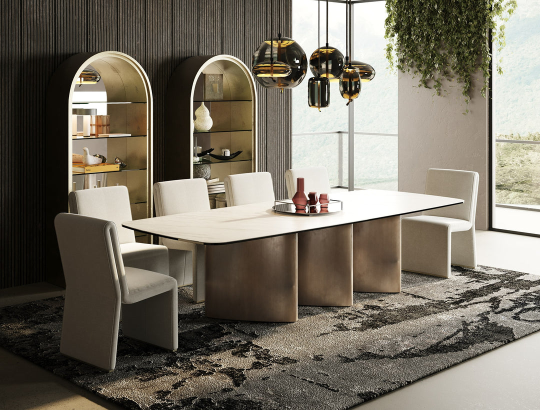 Bounty - Modern White Ceramic + Antique Brass Dining Table