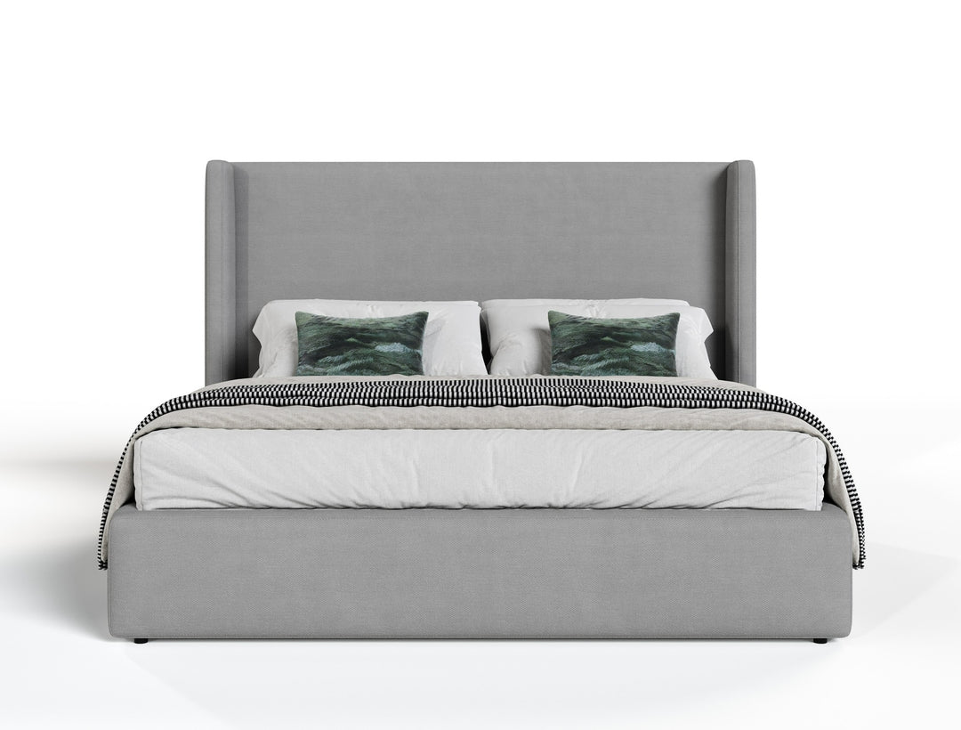 Byrne  Asus - Modern Grey Fabric  Elm Grey Bed  and  2 Nightstands