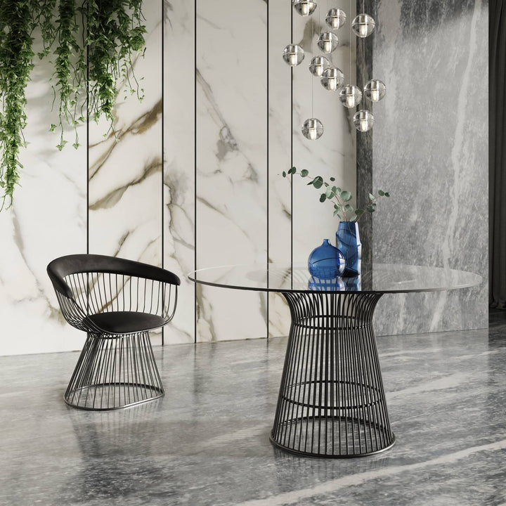 Chandler - Modern Round Glass  and  Black Stainless Steel Dining Table