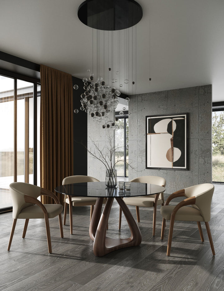 Wynetta Mid-Century Modern Grey Vegan Leather + Walnut Dining Chair