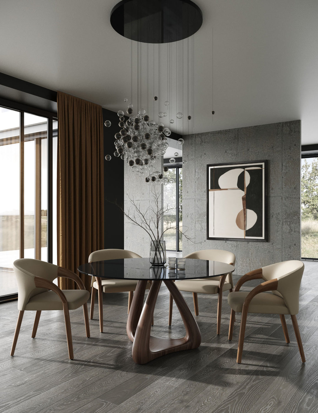 Wynetta Mid-Century Modern Grey Vegan Leather + Walnut Dining Chair