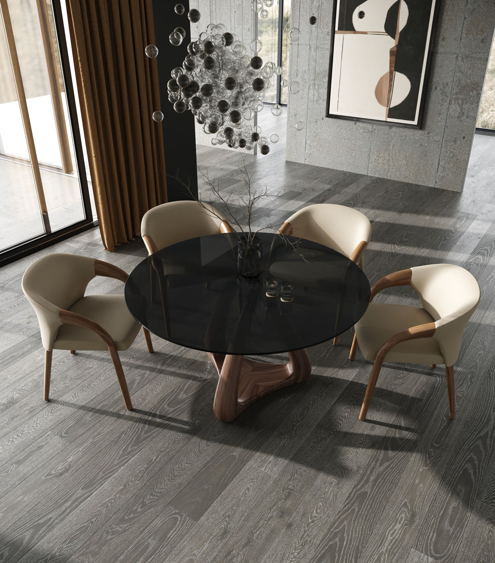 Wynetta Mid-Century Modern Grey Vegan Leather + Walnut Dining Chair - View 3
