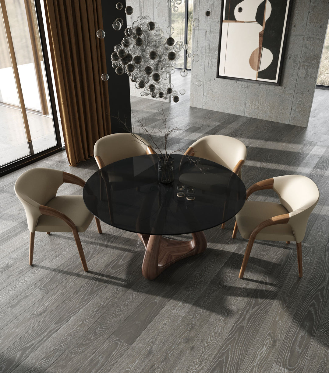 Wynetta Mid-Century Modern Grey Vegan Leather + Walnut Dining Chair