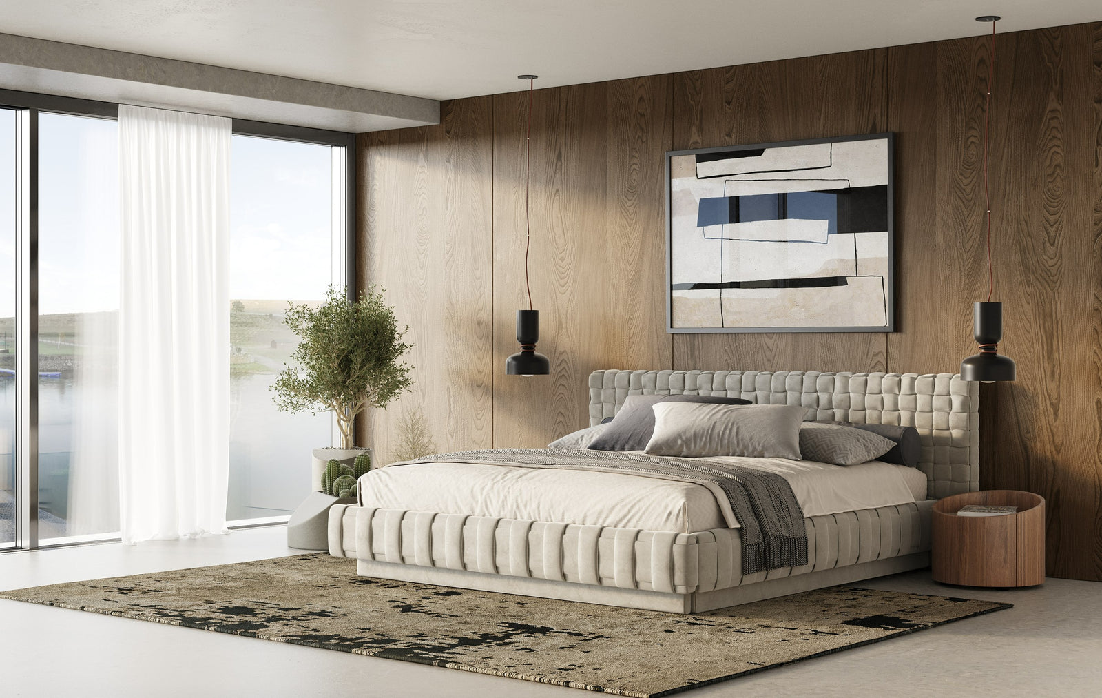 Concord - Modern Light Grey Velvet Bed - View 9