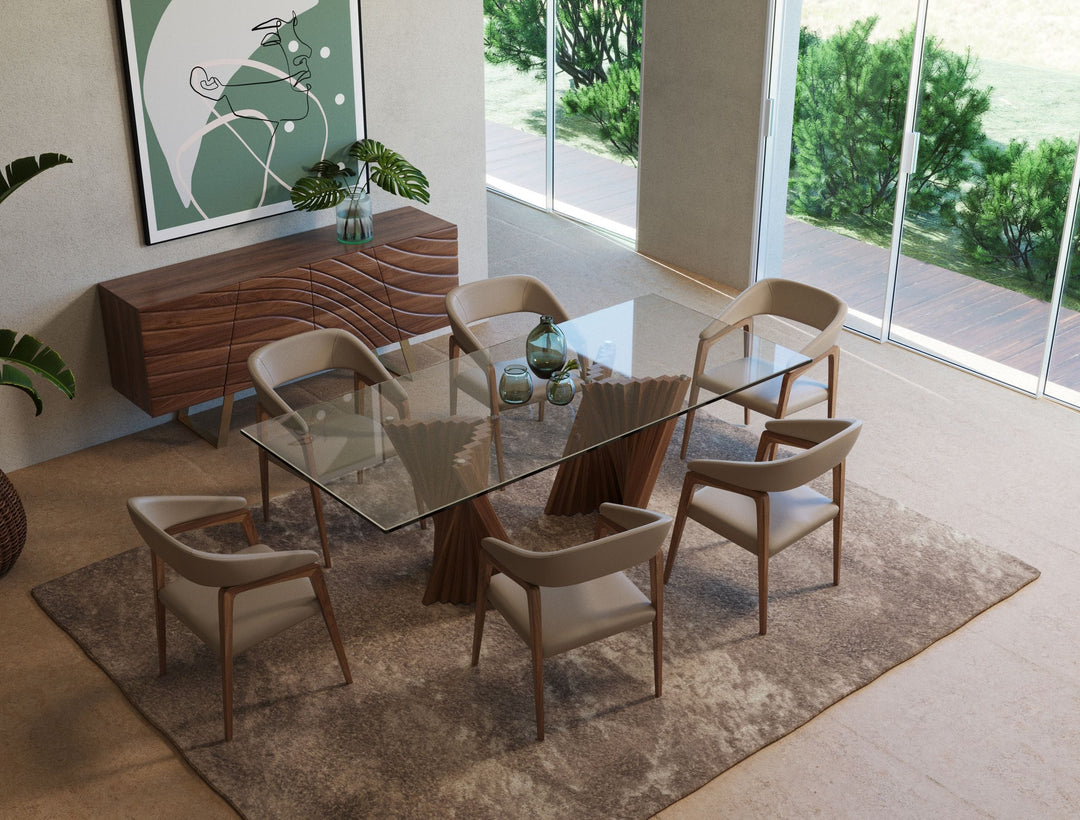 Corbin Mid-Century Walnut & Glass Dining Table
