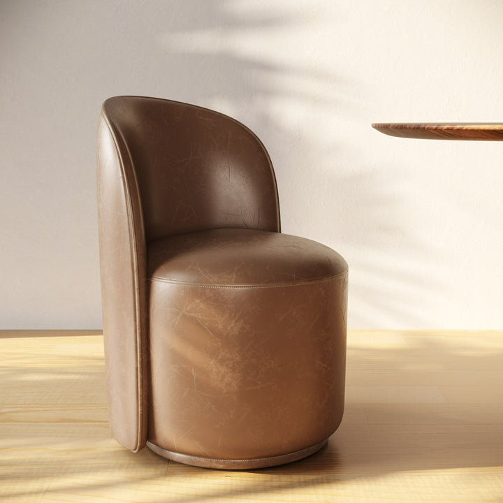 Correa  Modern Brown Vegan Leather Swivel Dining Chair