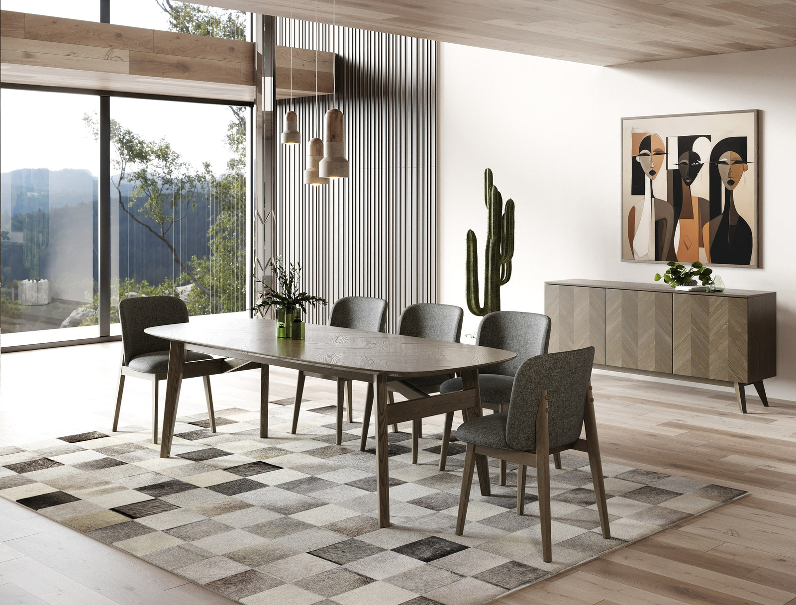 Costello - Mid-Century Modern Grey Fabric  Wenge Dining Chair 