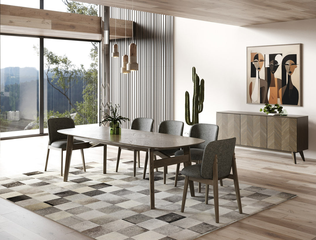 Costello - Mid-Century Modern Grey Fabric + Wenge Dining Chair (Set of 2)