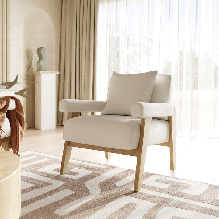 Cynthia - Modern White Fabric + Wood Accent Chair