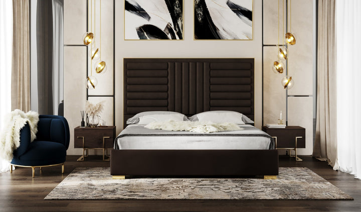 Daystar - Modern Dark Brown Velvet &amp; Gold Bed