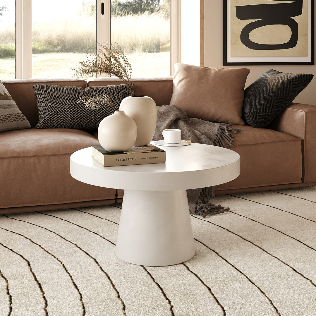Desoto - Modern White Concrete Round Coffee Table