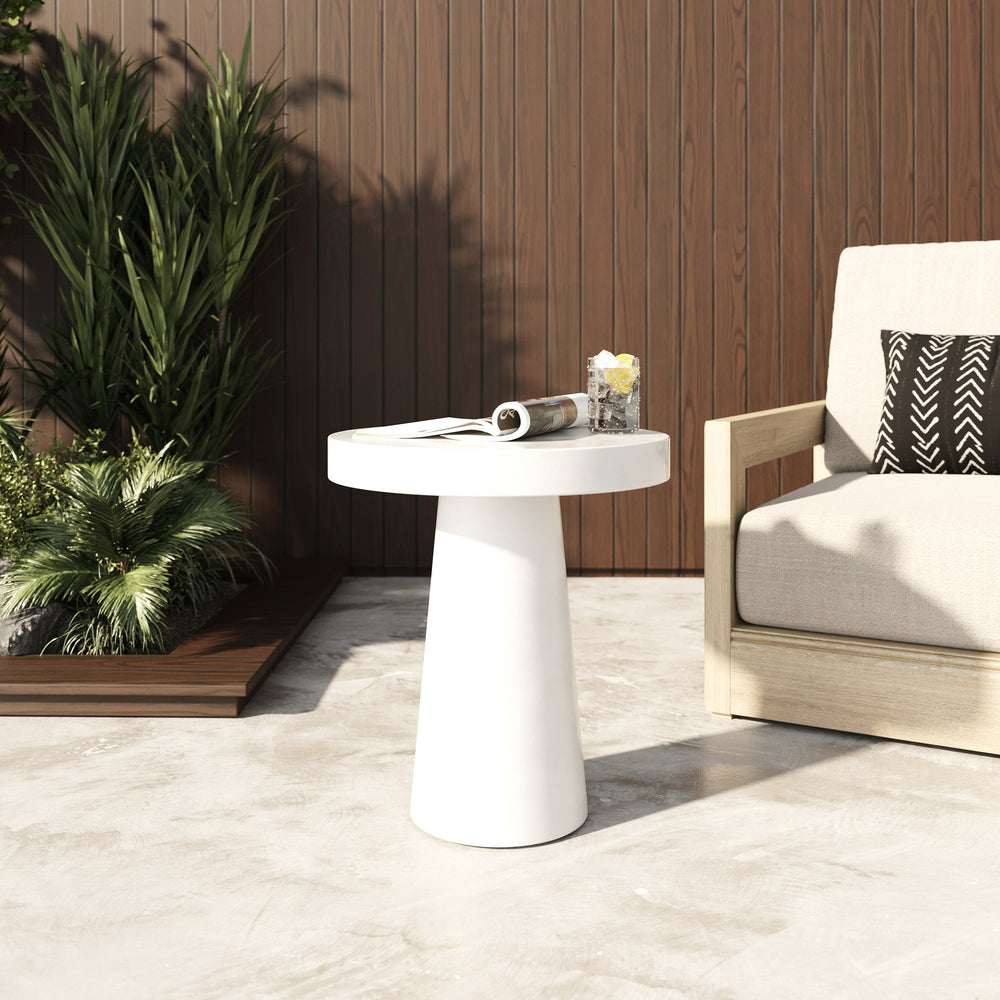 Desoto - Modern White Concrete Round End Table - View 2