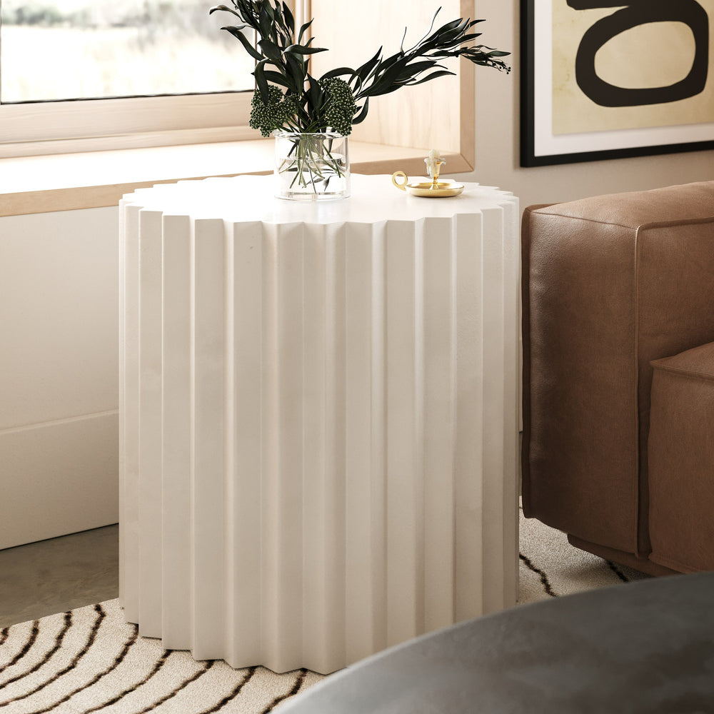 Evadale - Modern White Concrete End Table - View 2