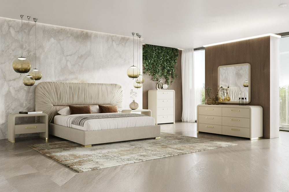 Florence - Modern Beige Leatherette + Gold Dresser - View 10