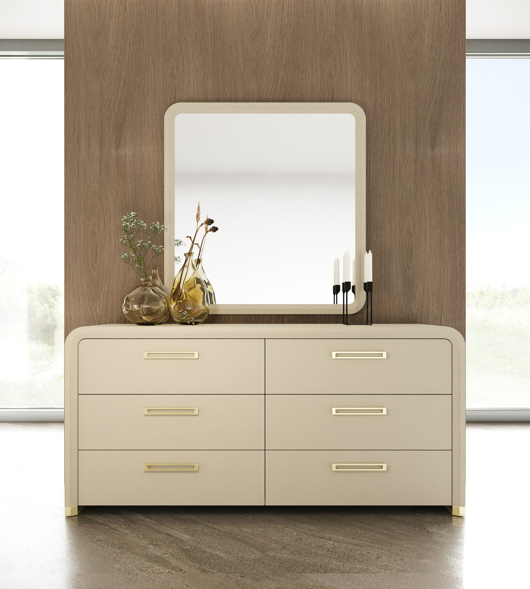 Florence - Modern Beige Leatherette  Gold Dresser