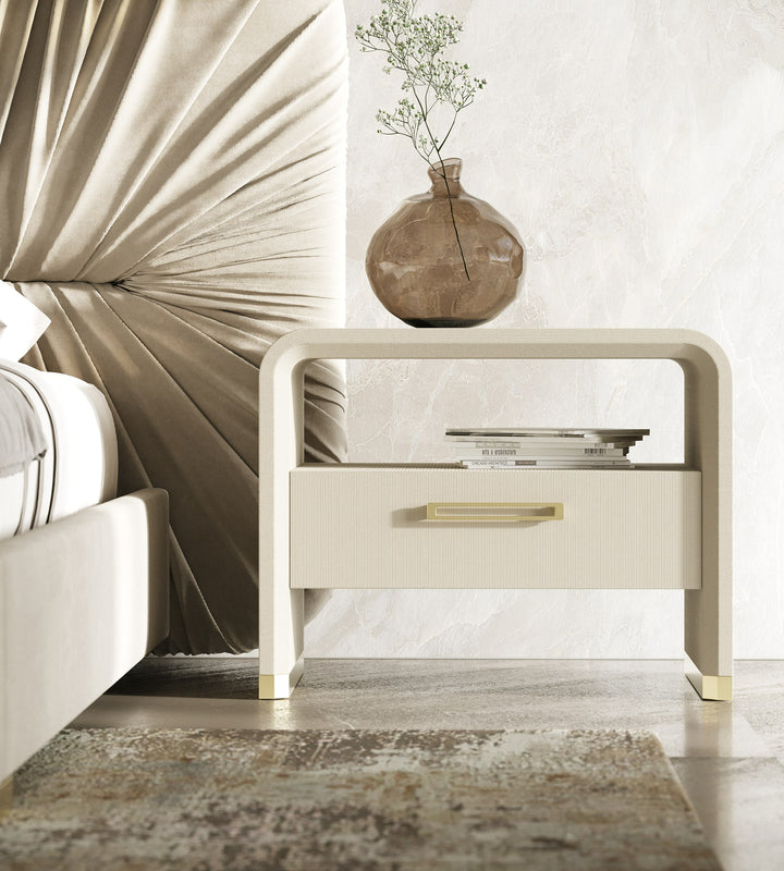 Florence - Modern Beige Velvet + Leatherette Bedroom Set